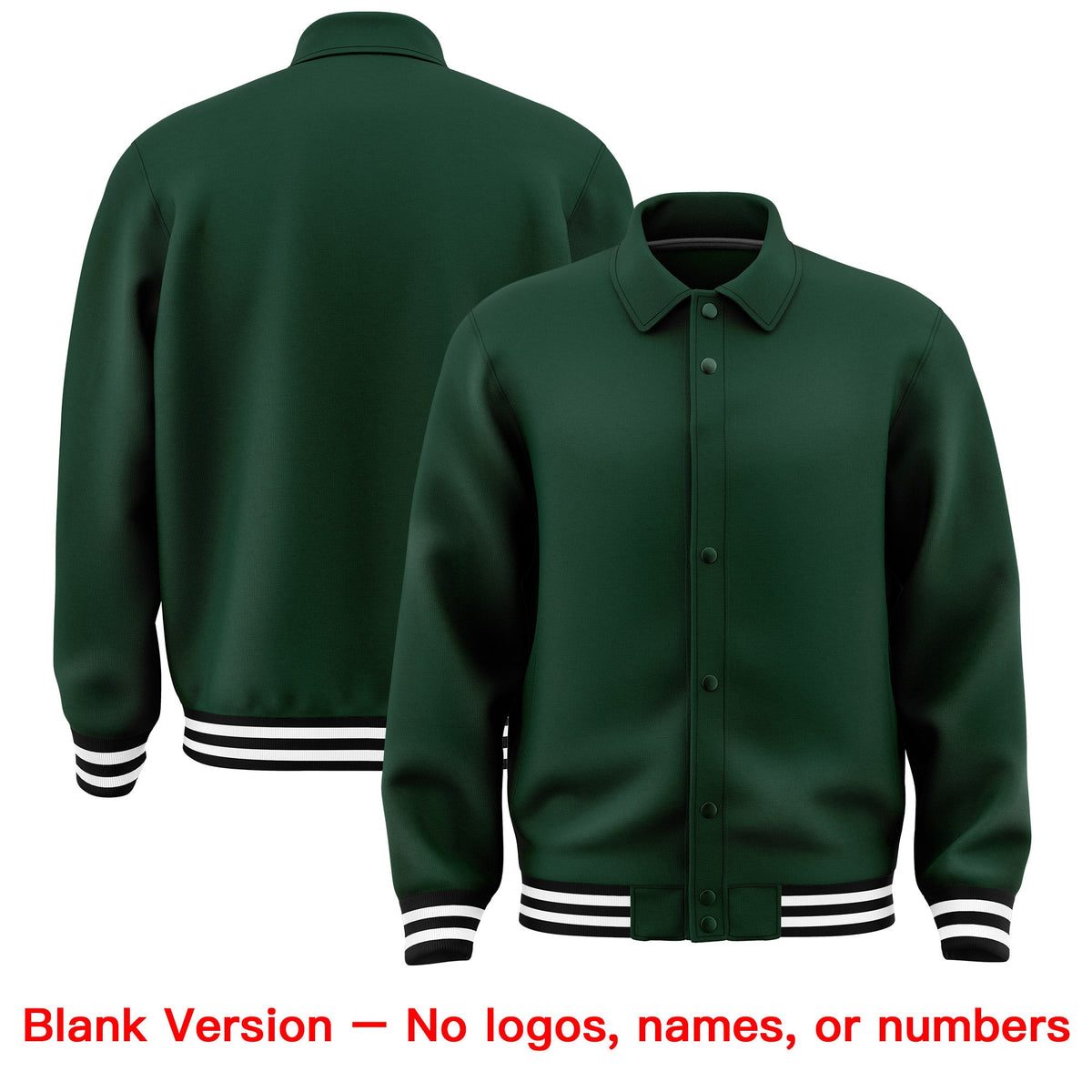 Custom Green, Black, White collared coach jacket blank template - no names or numbers - Style 2 | KXKSHOP