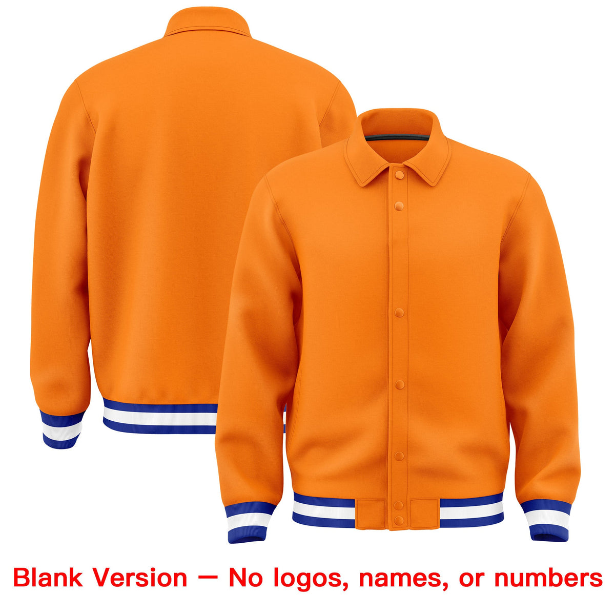Custom Orange, Royal Blue, White collared coach jacket blank template - no names or numbers - Style 2 | KXKSHOP