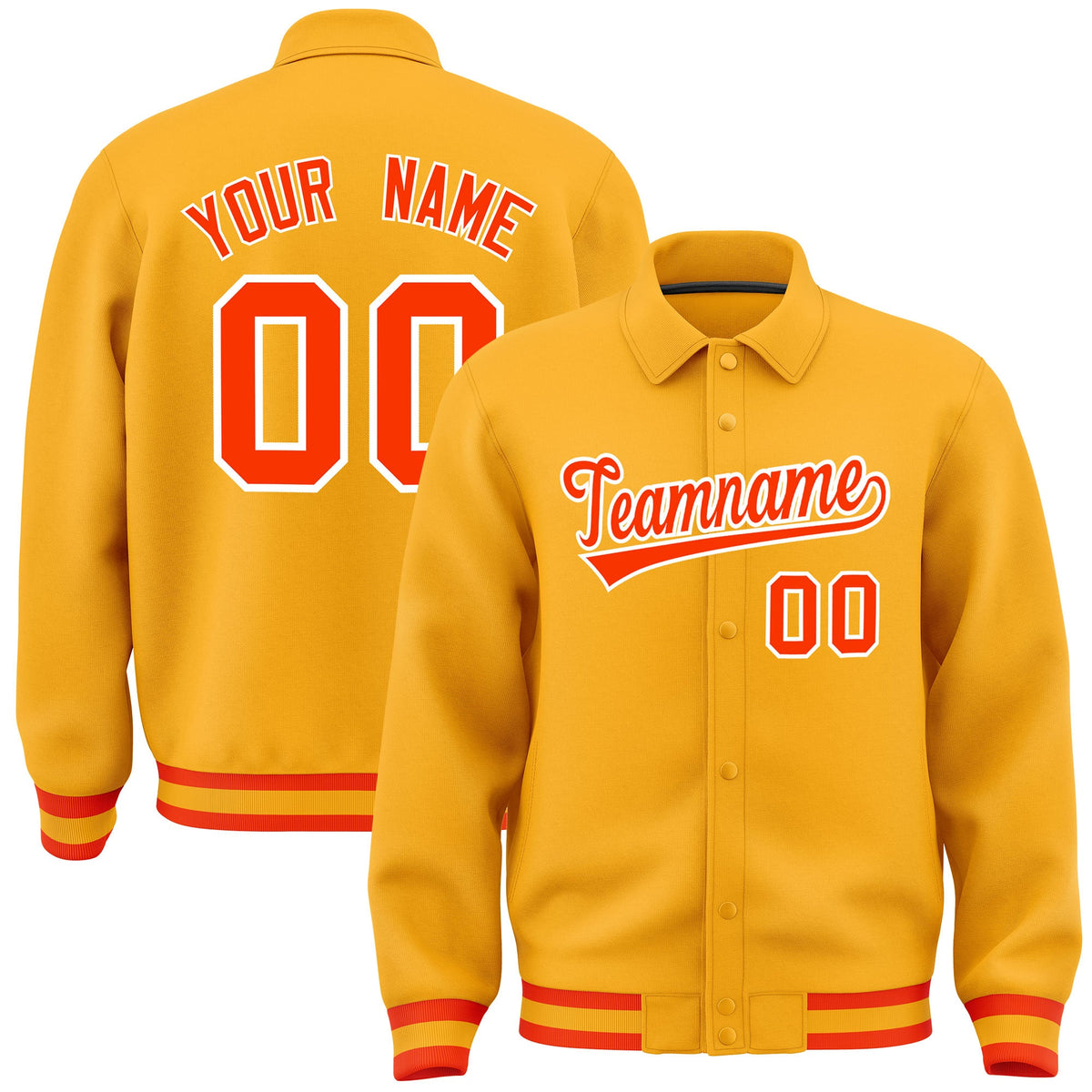 Custom Yellow, Orange, White collared coach jacket - front and back view - Style 2 | KXKSHOP