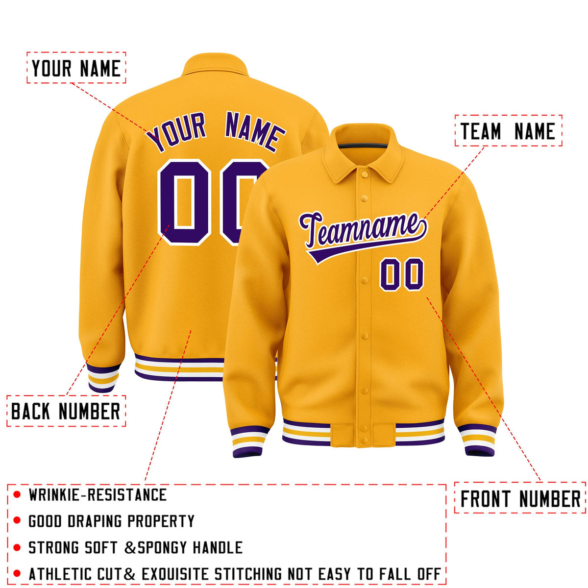 Personalised collared jacket customisation guide - names, numbers and team logos - Style 2 | KXKSHOP