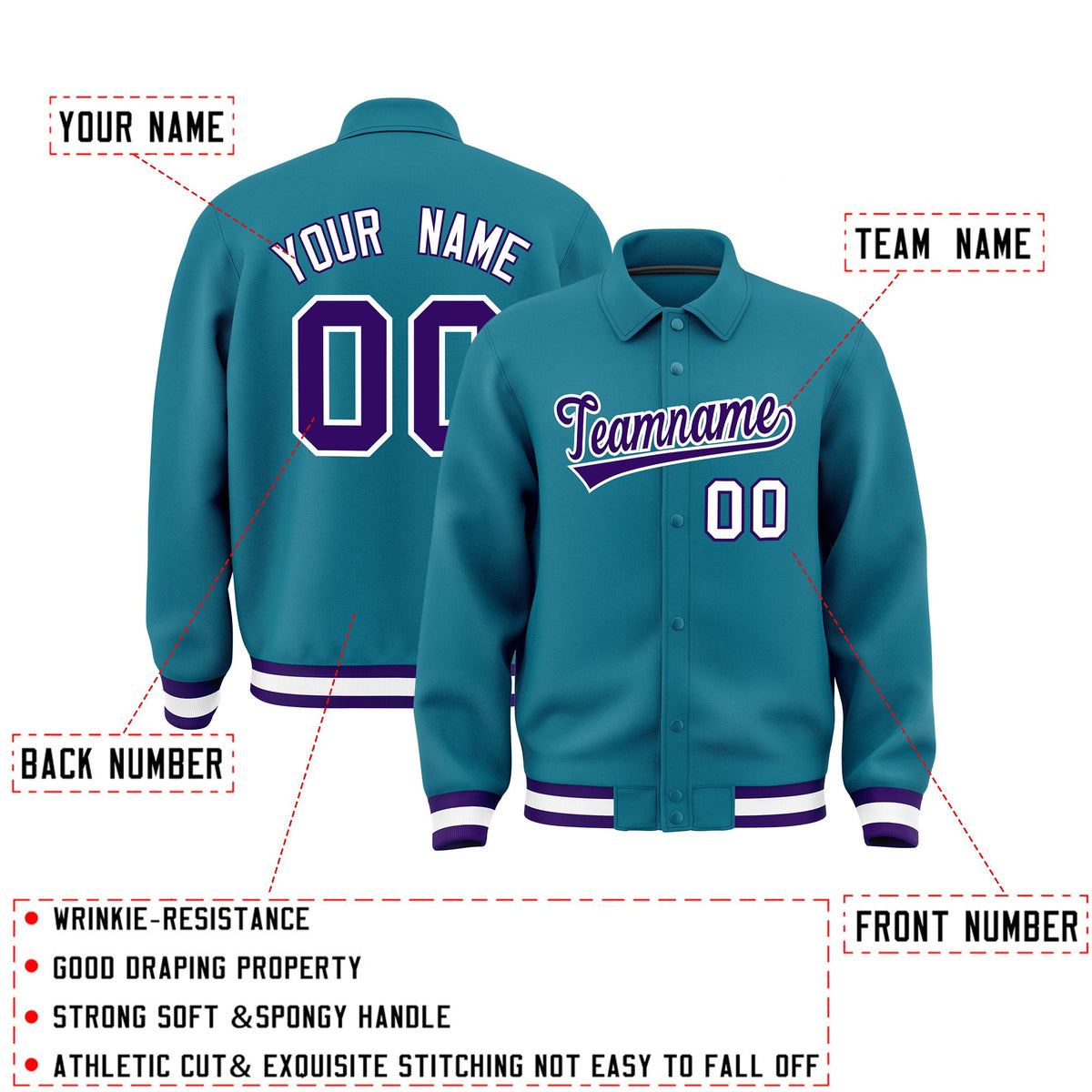 Personalised collared jacket customisation guide - names, numbers and team logos - Style 2 | KXKSHOP