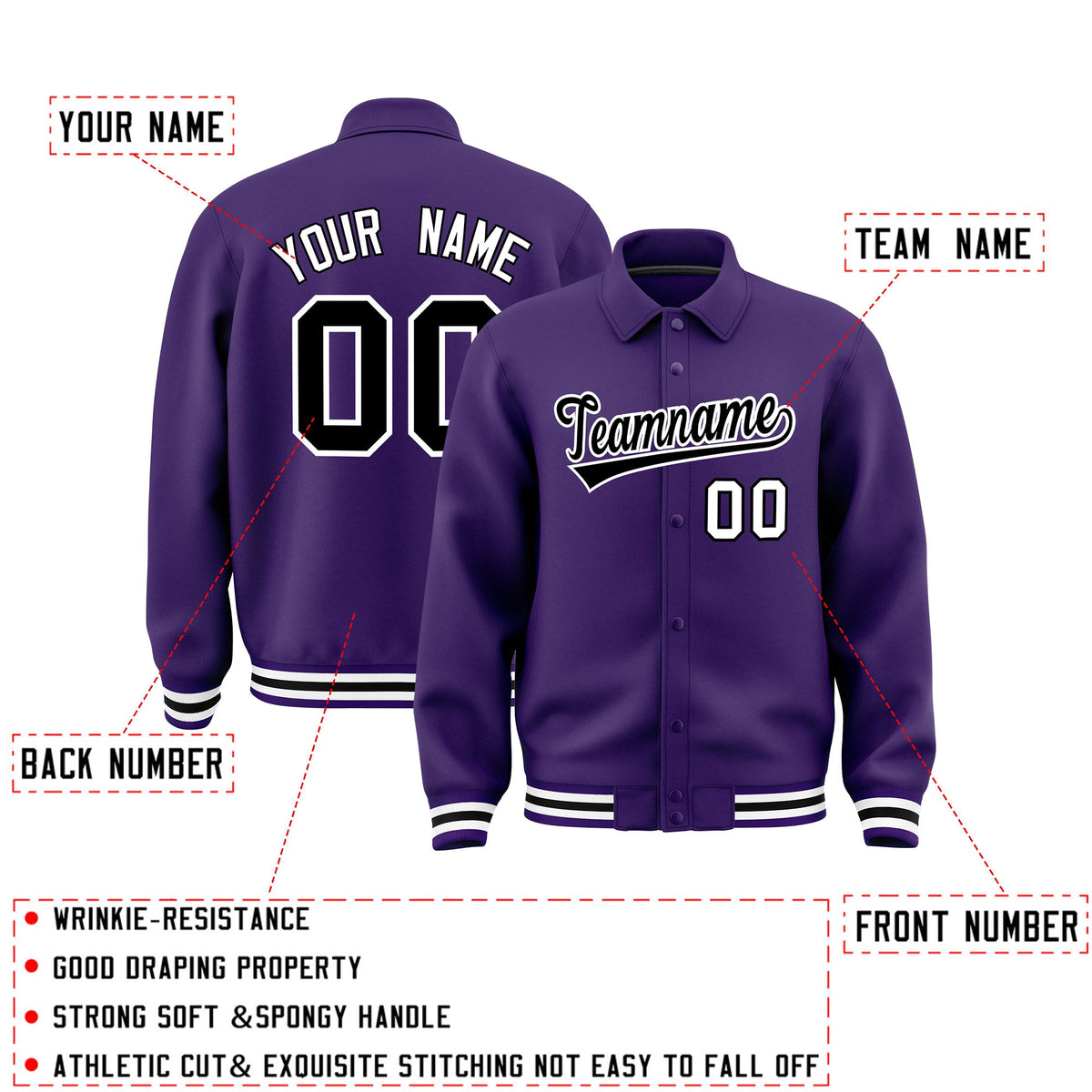 Personalised collared jacket customisation guide - names, numbers and team logos - Style 2 | KXKSHOP