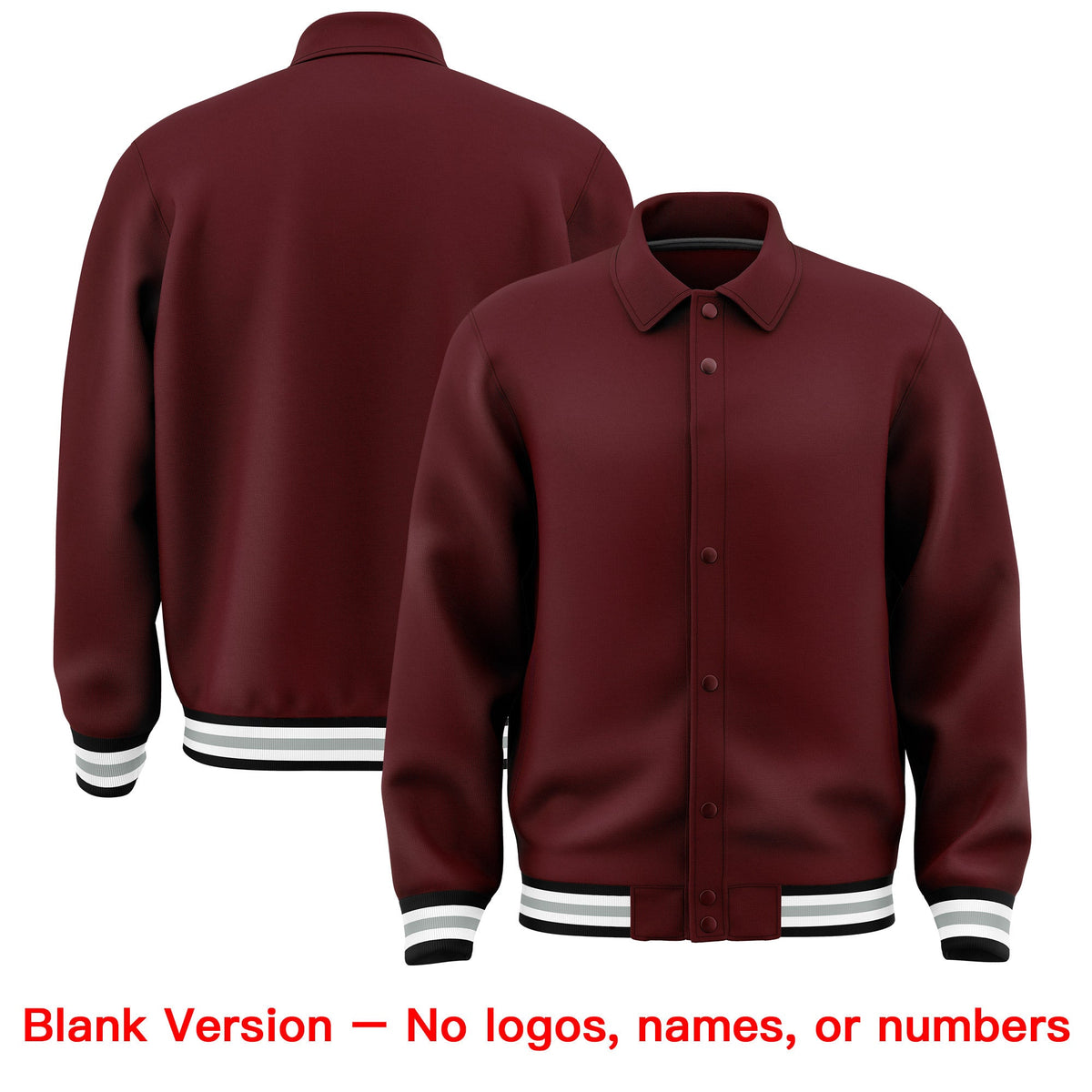 Custom Burgundy, White, Black, Grey collared coach jacket blank template - no names or numbers - Style 2 | KXKSHOP