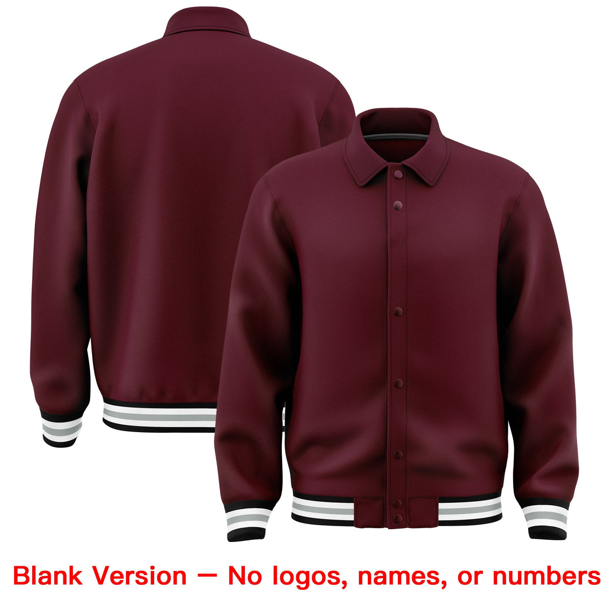 Custom Burgundy, White, Black, Grey collared coach jacket blank template - no names or numbers - Style 3 | KXKSHOP