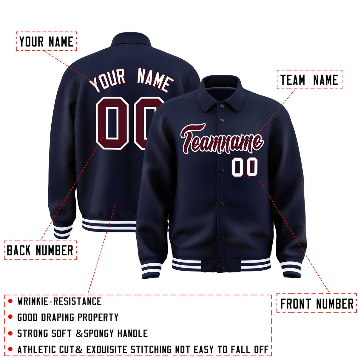 Personalised collared jacket customisation guide - names, numbers and team logos - Style 3 | KXKSHOP