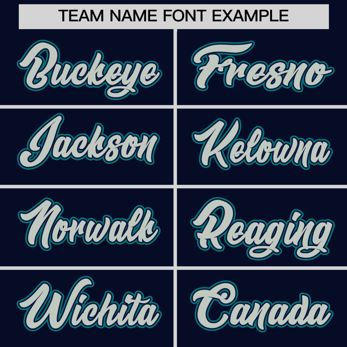 Personalised coach jacket team name lettering and font examples - Style 3 | KXKSHOP