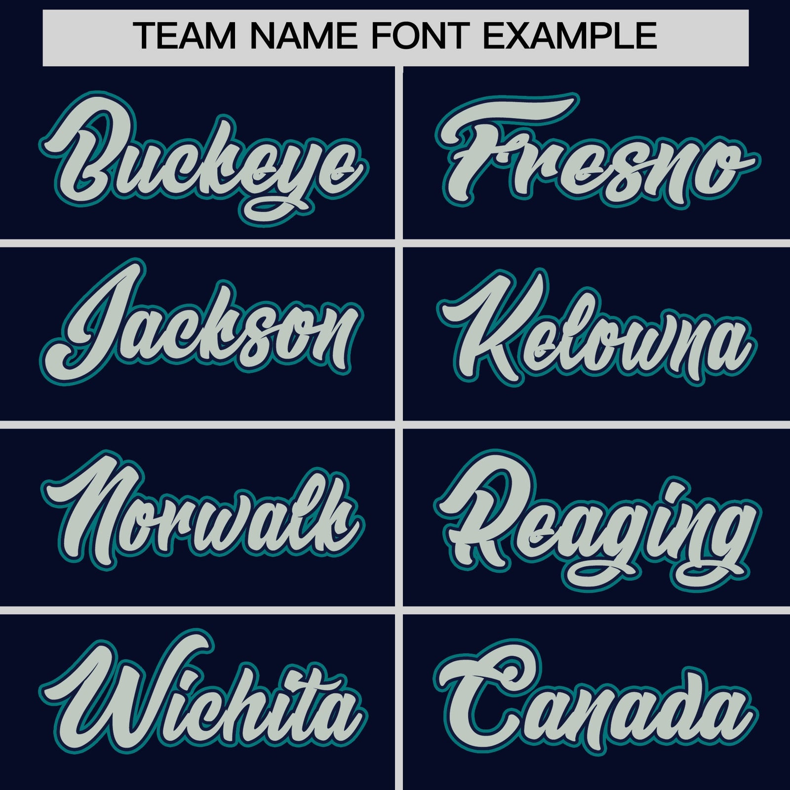 Personalised coach jacket team name lettering and font examples - Style 3 | KXKSHOP