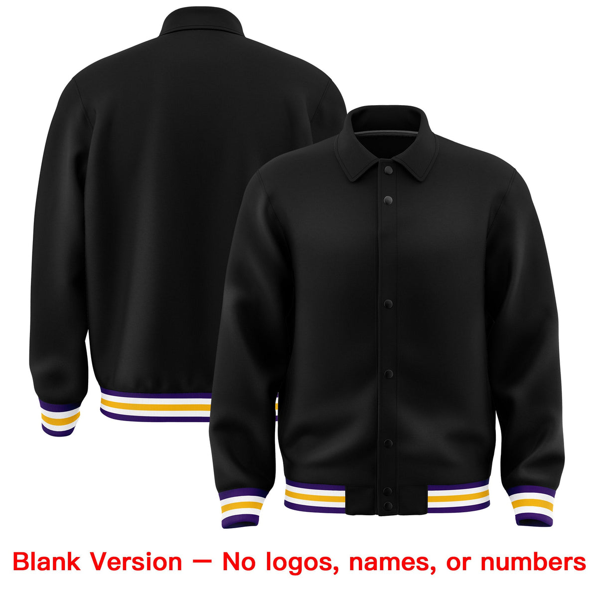 Custom Black, Purple, White collared coach jacket blank template - no names or numbers - Style 3 | KXKSHOP