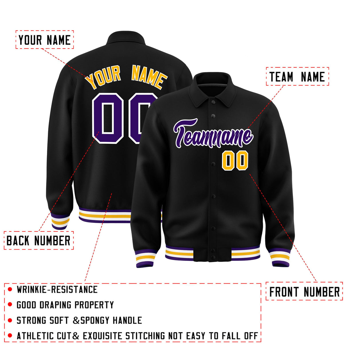 Personalised collared jacket customisation guide - names, numbers and team logos - Style 3 | KXKSHOP
