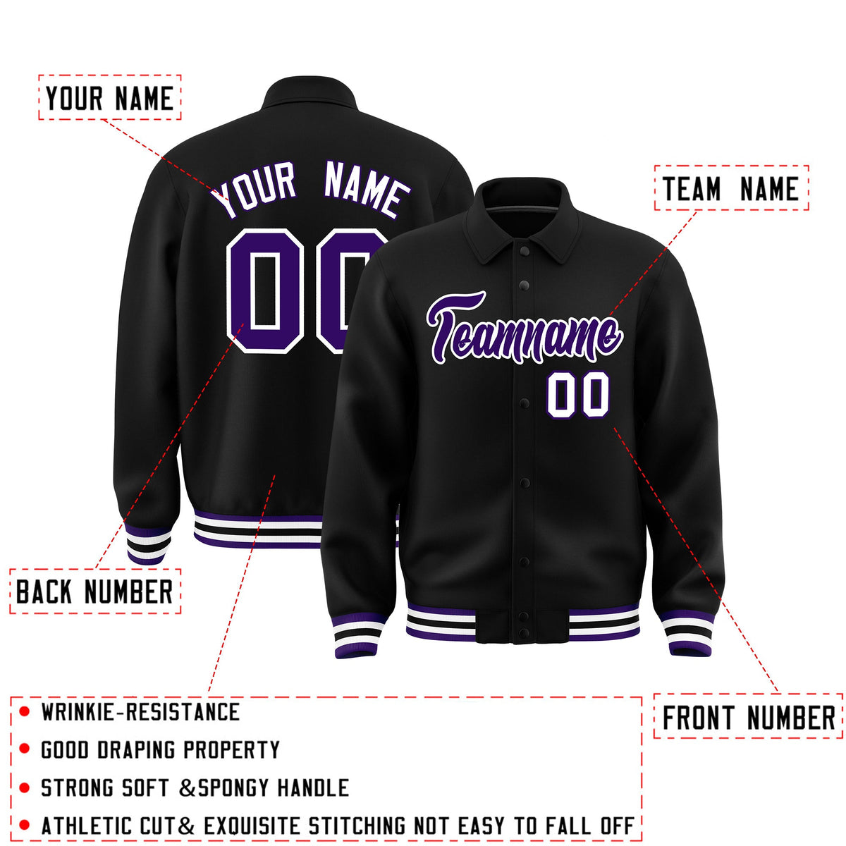 Personalised collared jacket customisation guide - names, numbers and team logos - Style 3 | KXKSHOP