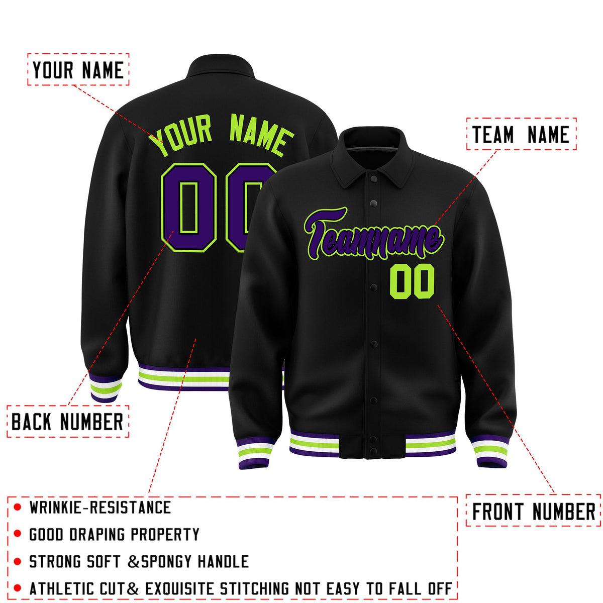 Personalised collared jacket customisation guide - names, numbers and team logos - Style 3 | KXKSHOP