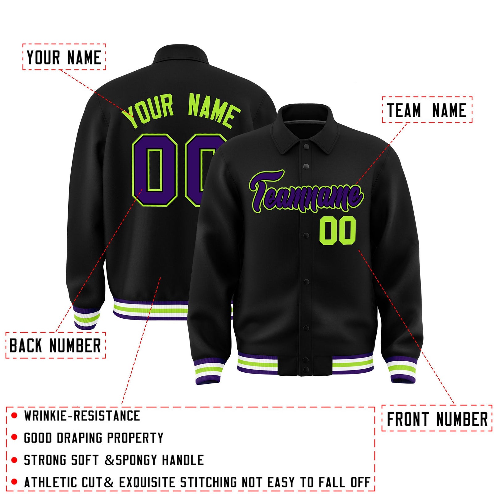 Personalised collared jacket customisation guide - names, numbers and team logos - Style 3 | KXKSHOP