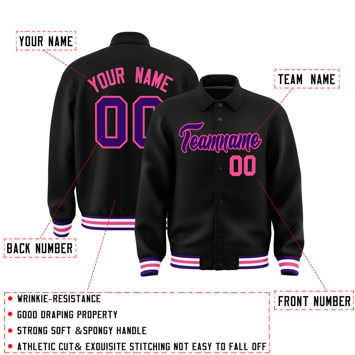 Personalised collared jacket customisation guide - names, numbers and team logos - Style 3 | KXKSHOP