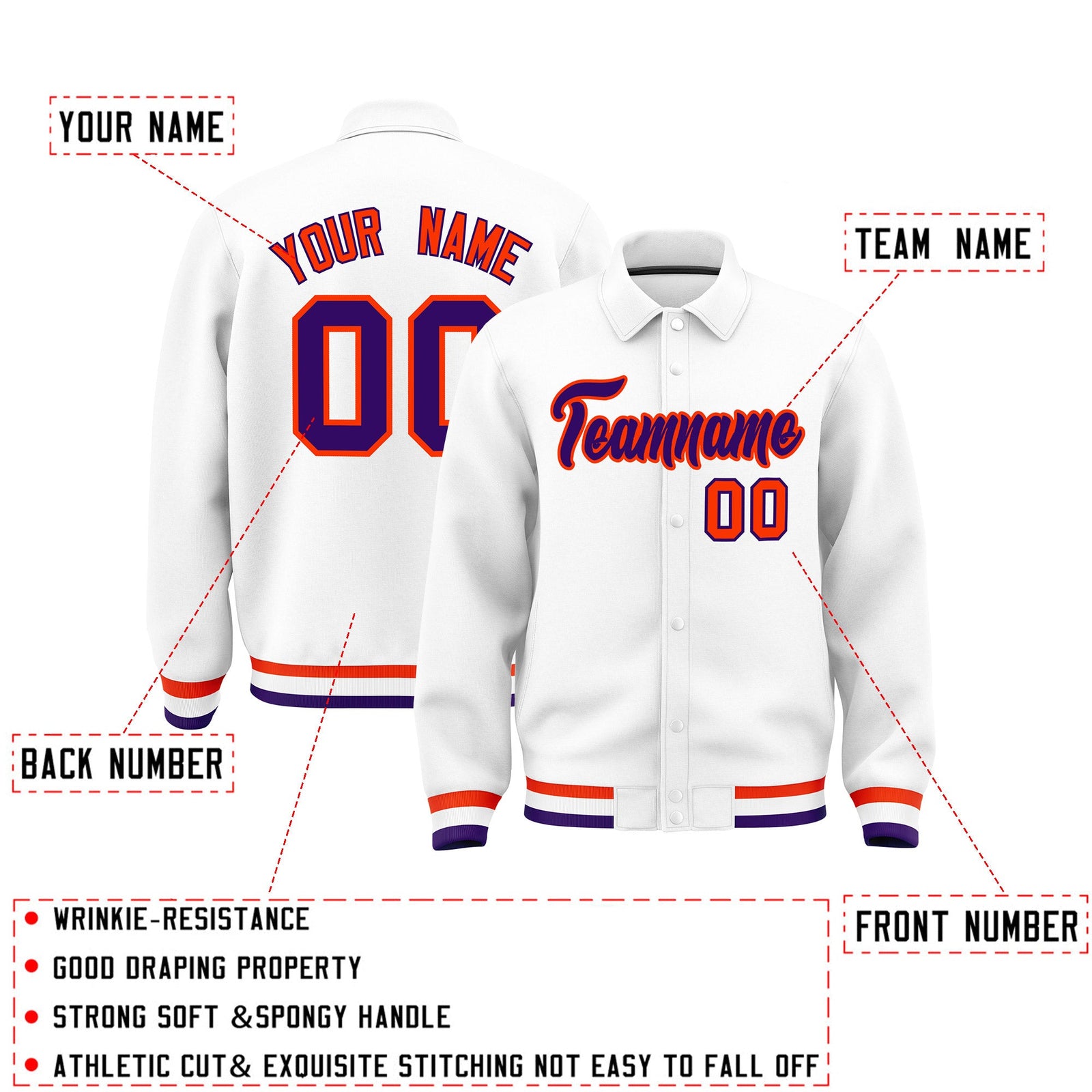 Personalised collared jacket customisation guide - names, numbers and team logos - Style 3 | KXKSHOP