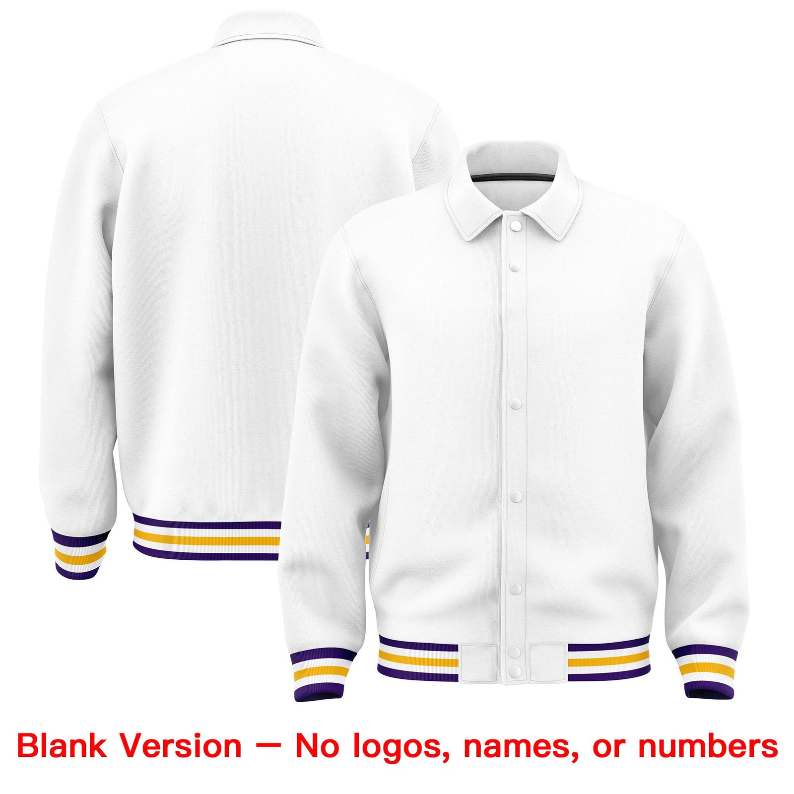 Custom White, Purple, Yellow collared coach jacket blank template - no names or numbers - Style 3 | KXKSHOP