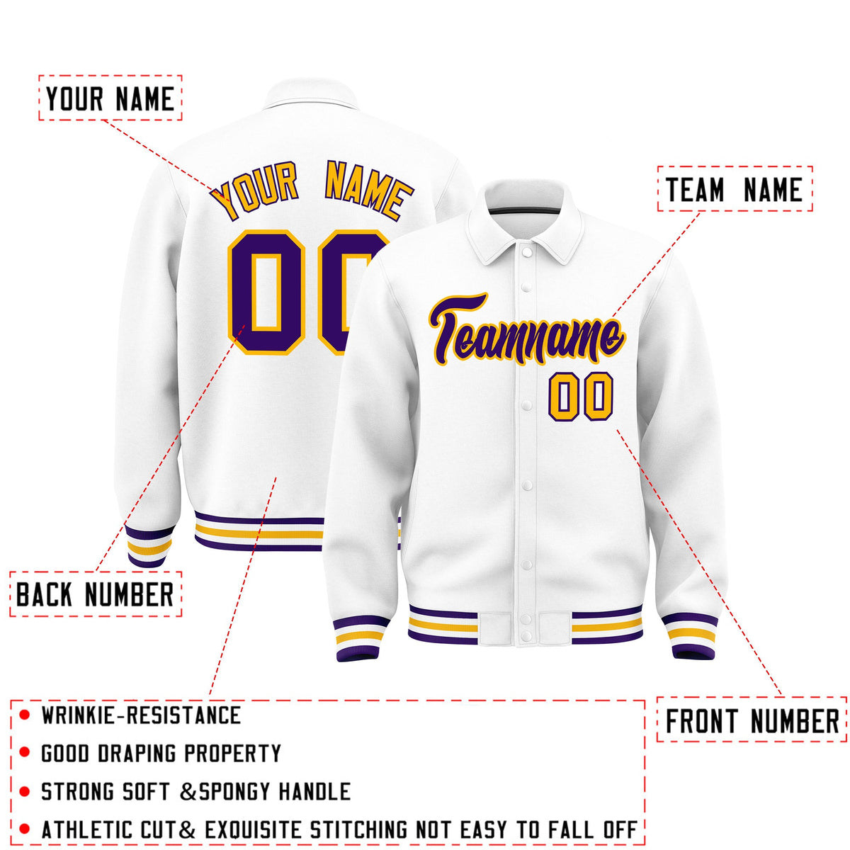 Personalised collared jacket customisation guide - names, numbers and team logos - Style 3 | KXKSHOP