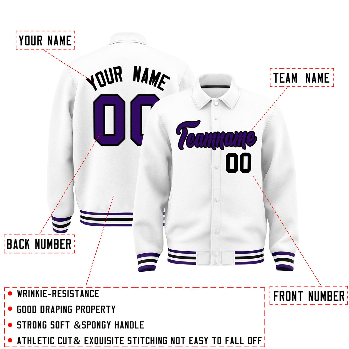 Personalised collared jacket customisation guide - names, numbers and team logos - Style 3 | KXKSHOP