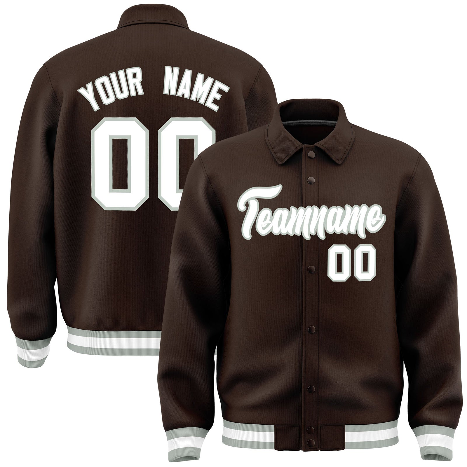 Custom Brown, White, Grey collared coach jacket - front and back view - Style 3 | KXKSHOP
