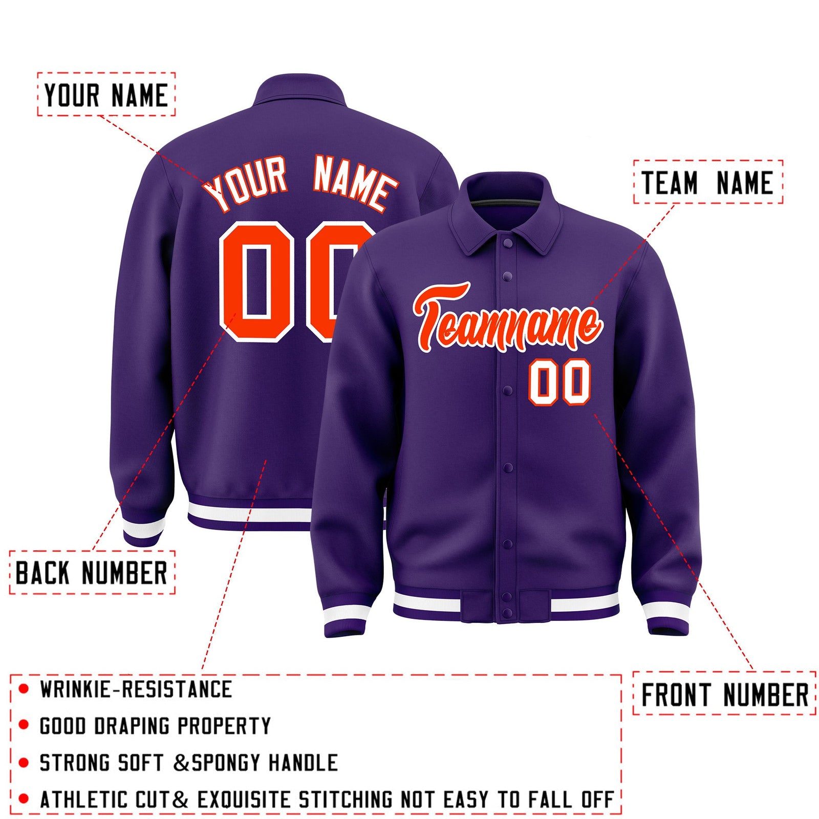 Personalised collared jacket customisation guide - names, numbers and team logos - Style 3 | KXKSHOP