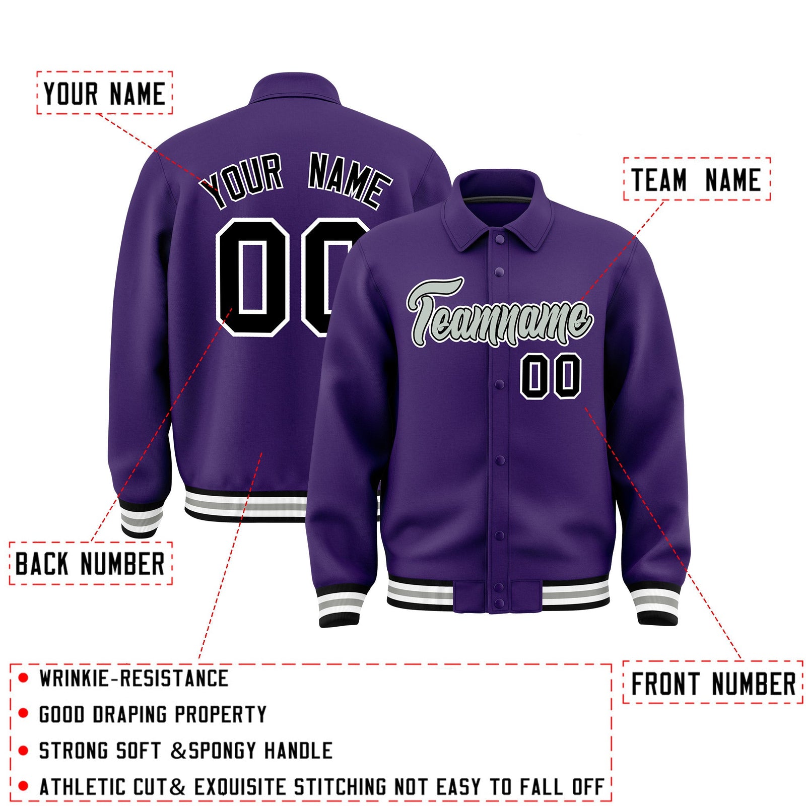 Personalised collared jacket customisation guide - names, numbers and team logos - Style 3 | KXKSHOP