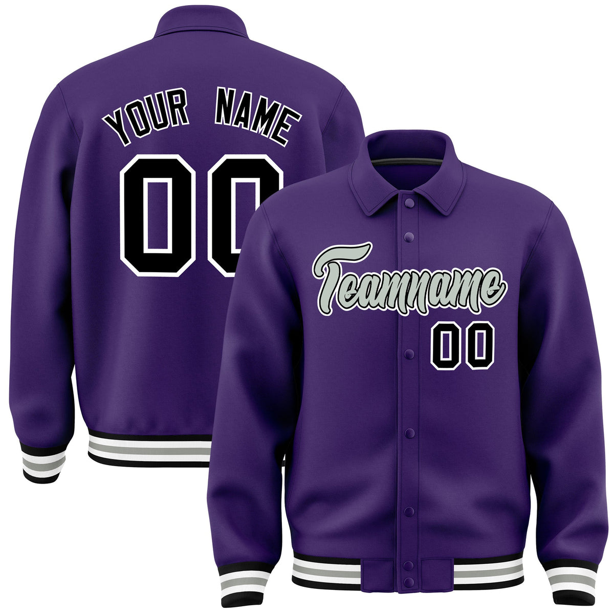 Custom Purple, Grey, Black collared coach jacket - front and back view - Style 3 | KXKSHOP
