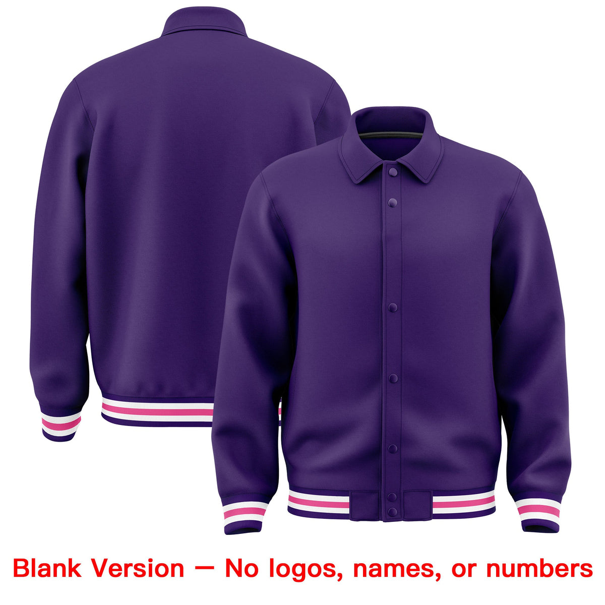 Custom Purple, Pink, White collared coach jacket blank template - no names or numbers - Style 3 | KXKSHOP