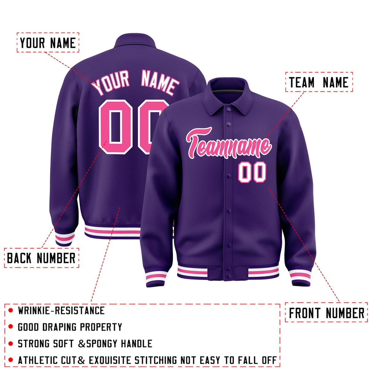 Personalised collared jacket customisation guide - names, numbers and team logos - Style 3 | KXKSHOP