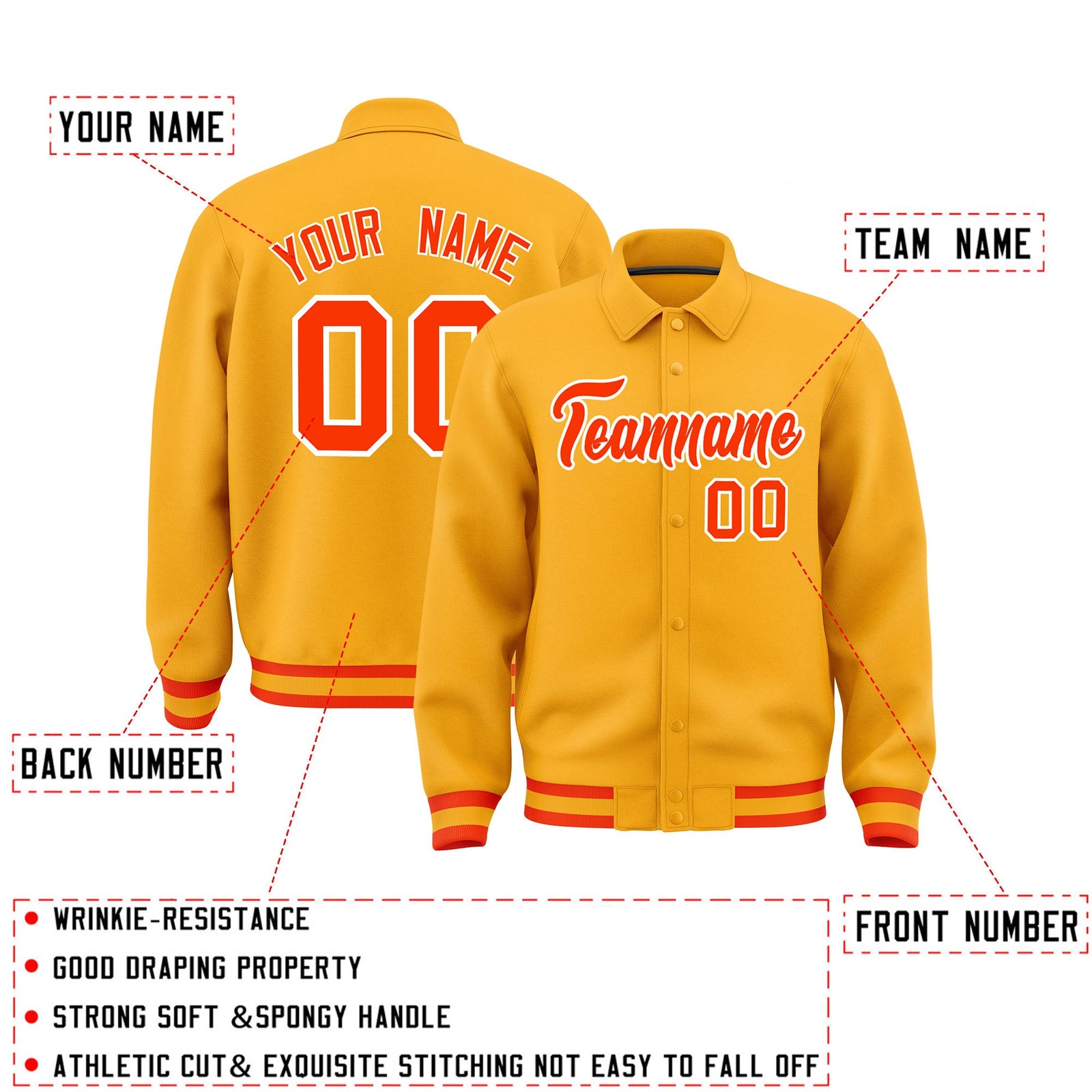 Personalised collared jacket customisation guide - names, numbers and team logos - Style 3 | KXKSHOP