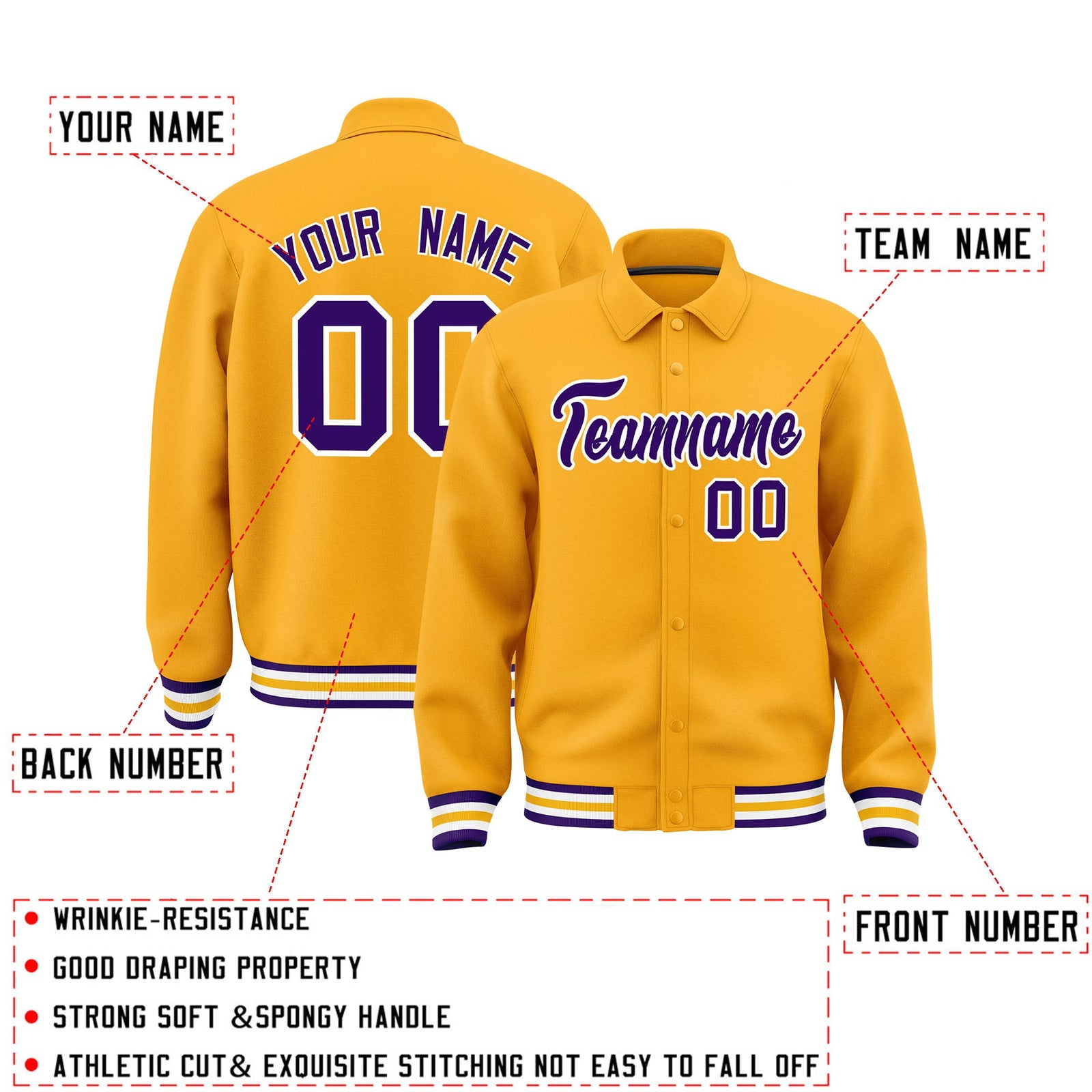 Personalised collared jacket customisation guide - names, numbers and team logos - Style 3 | KXKSHOP
