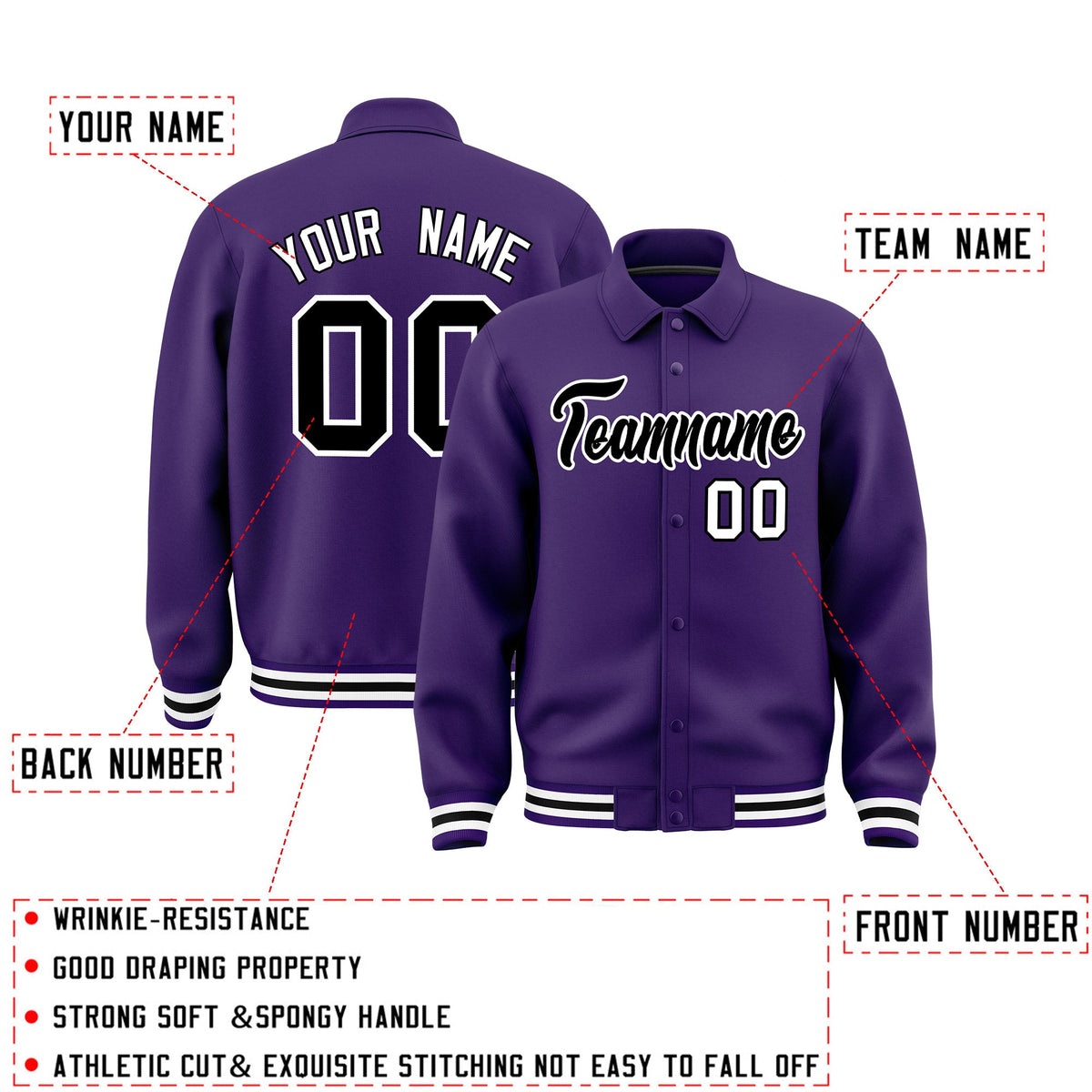 Personalised collared jacket customisation guide - names, numbers and team logos - Style 3 | KXKSHOP