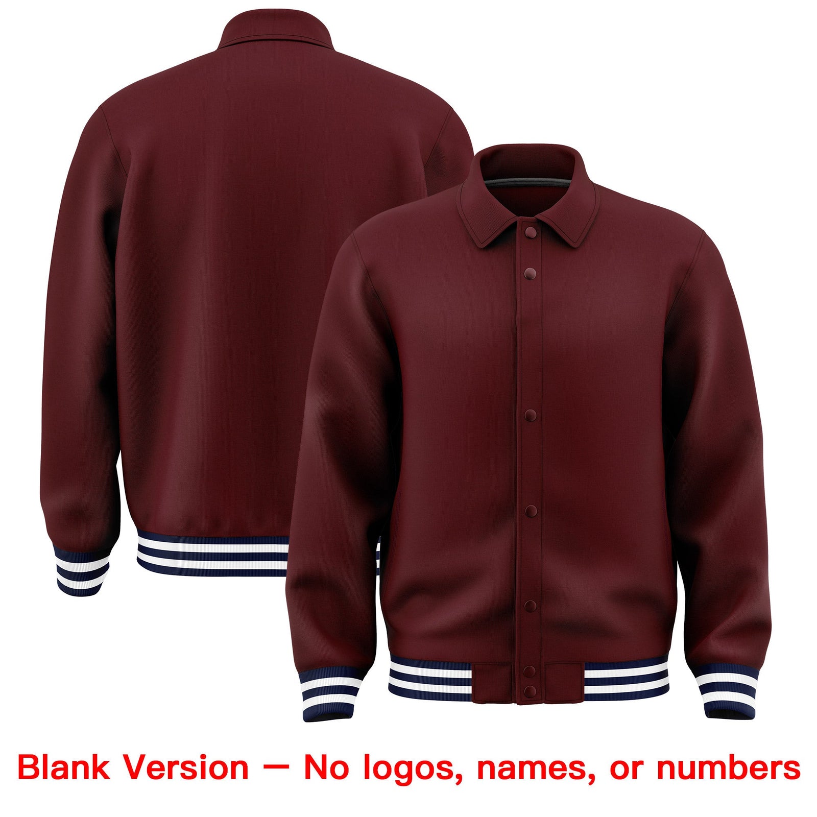 Custom Burgundy, Navy, White collared coach jacket blank template - no names or numbers - Style 3 | KXKSHOP