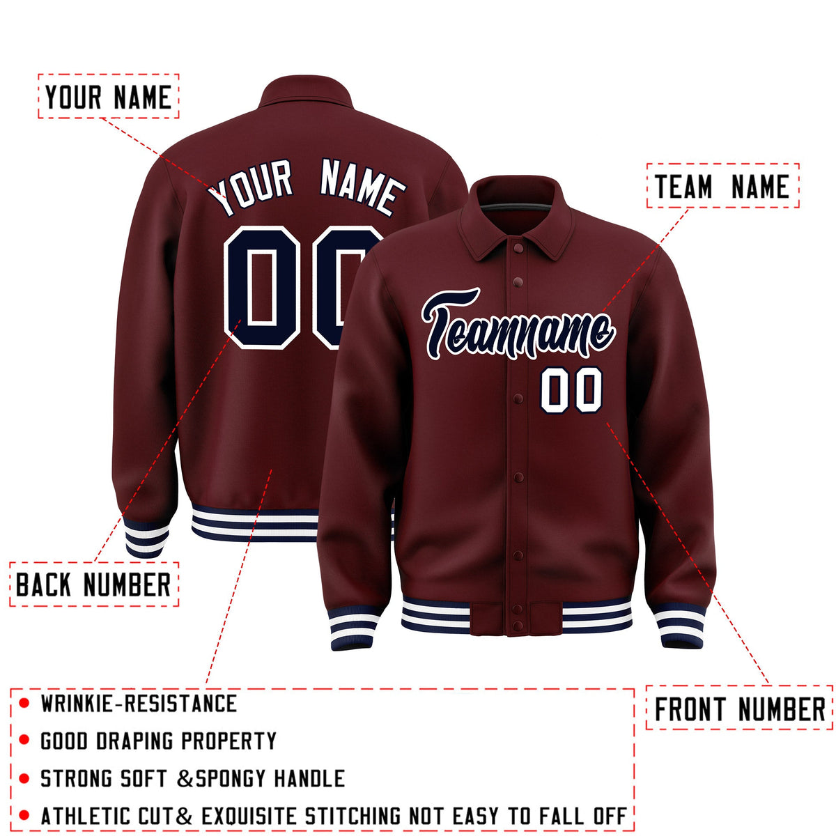 Personalised collared jacket customisation guide - names, numbers and team logos - Style 3 | KXKSHOP