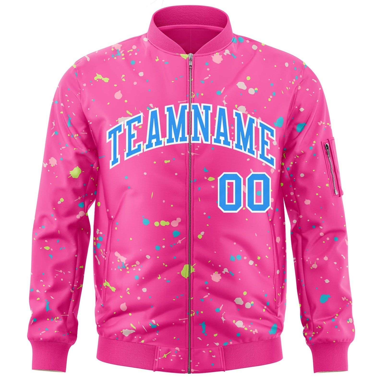 Custom Pink Powder Blue-White Varsity Full-Zip Splash Graffiti Pattern Letterman Jacket