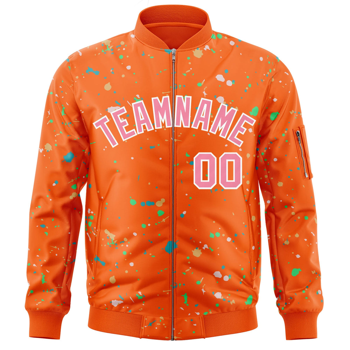 Custom Orange Pink-White Varsity Full-Zip Splash Graffiti Pattern Letterman Jacket