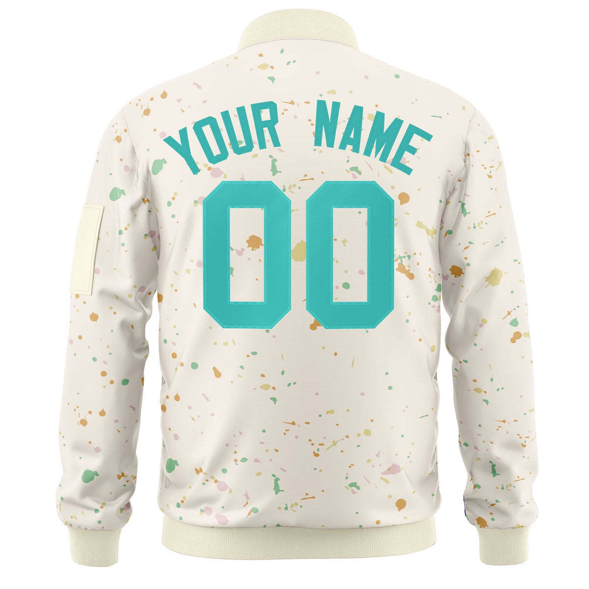 Custom Cream Aqua Varsity Full-Zip Splash Graffiti Pattern Letterman Jacket