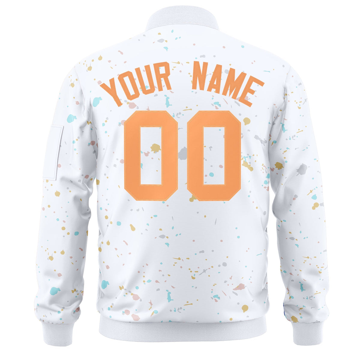 Custom White Orange Varsity Full-Zip Splash Graffiti Pattern Letterman Jacket