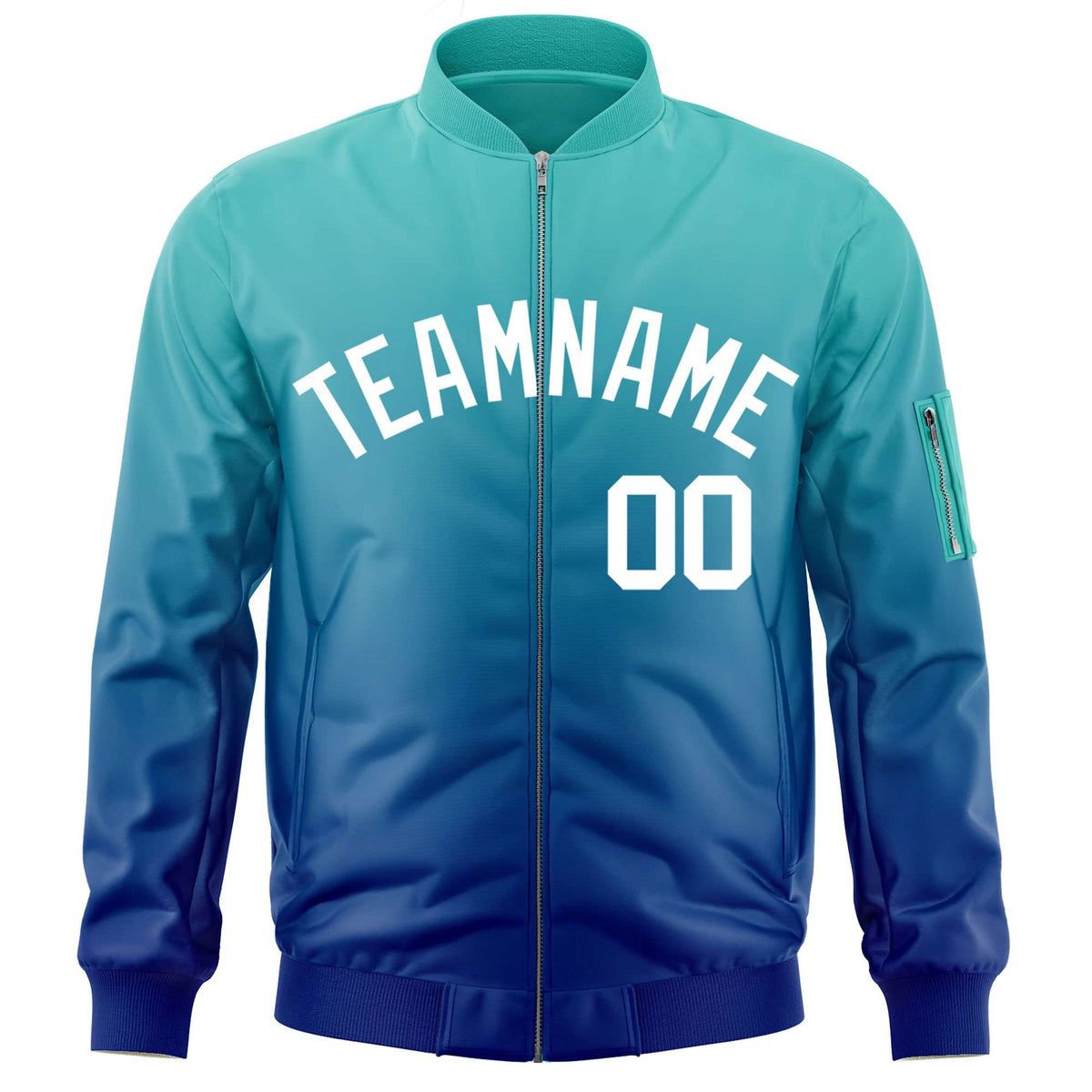 Custom Aqua Royal-White Varsity Full-Zip Gradient Fashion Letterman Bomber Jacket