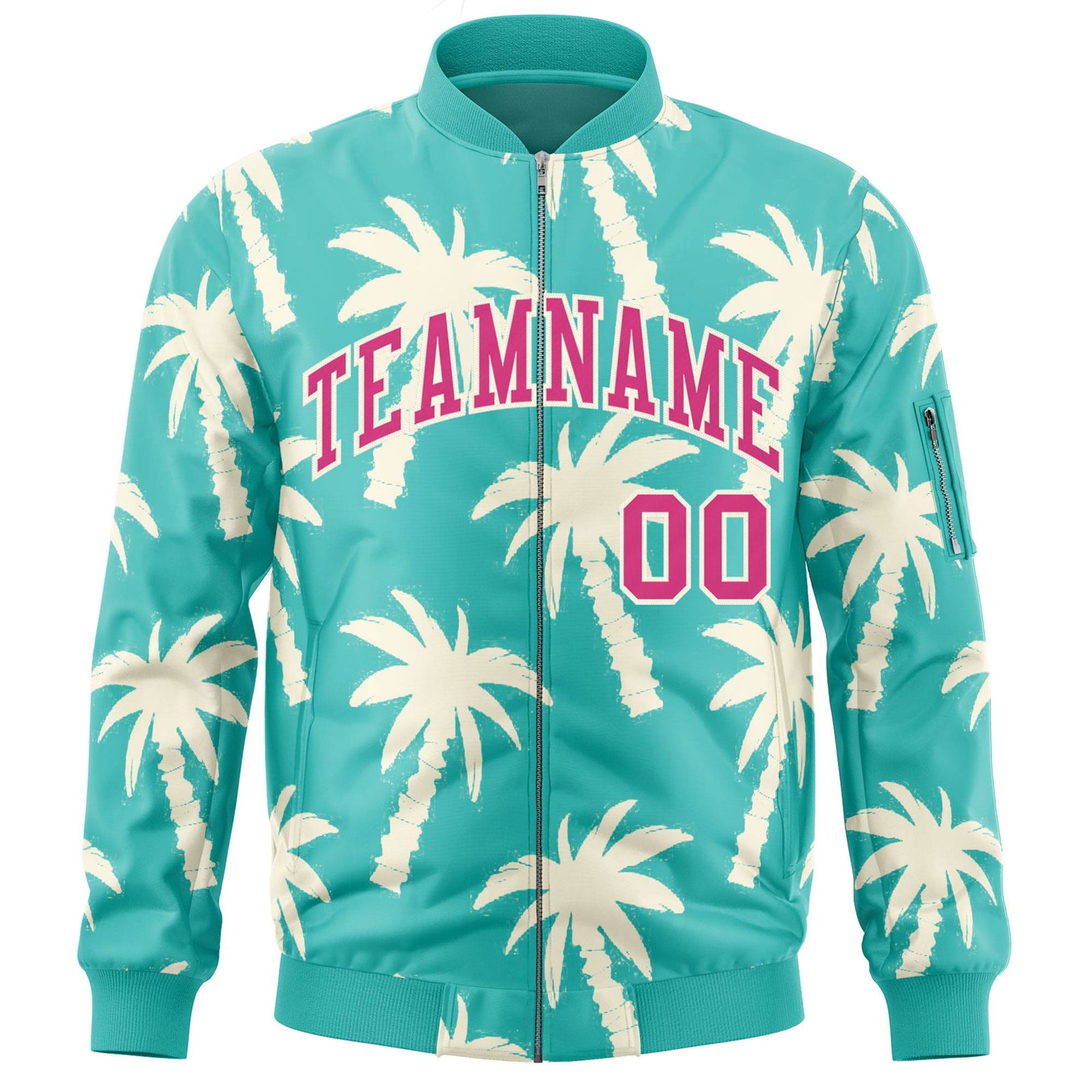 Custom Aqua Rose Red Varsity Full-Zip Hawaii Letterman Bomber Jacket