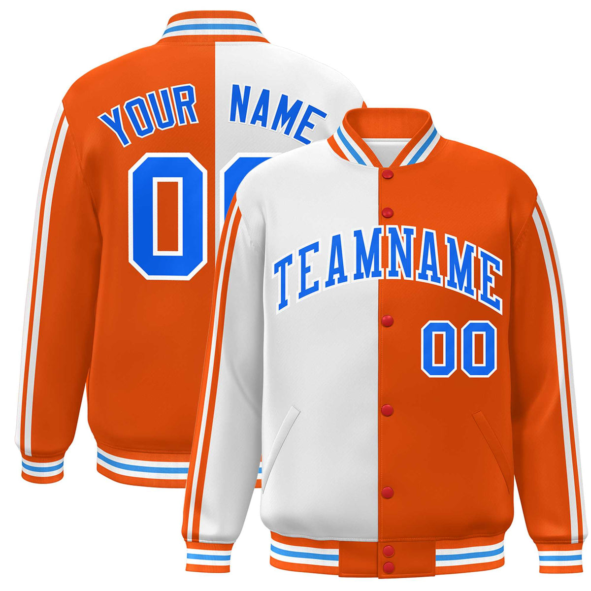 Custom Orange White Two Tone Color Block Bomber Varsity Baseball Jacket