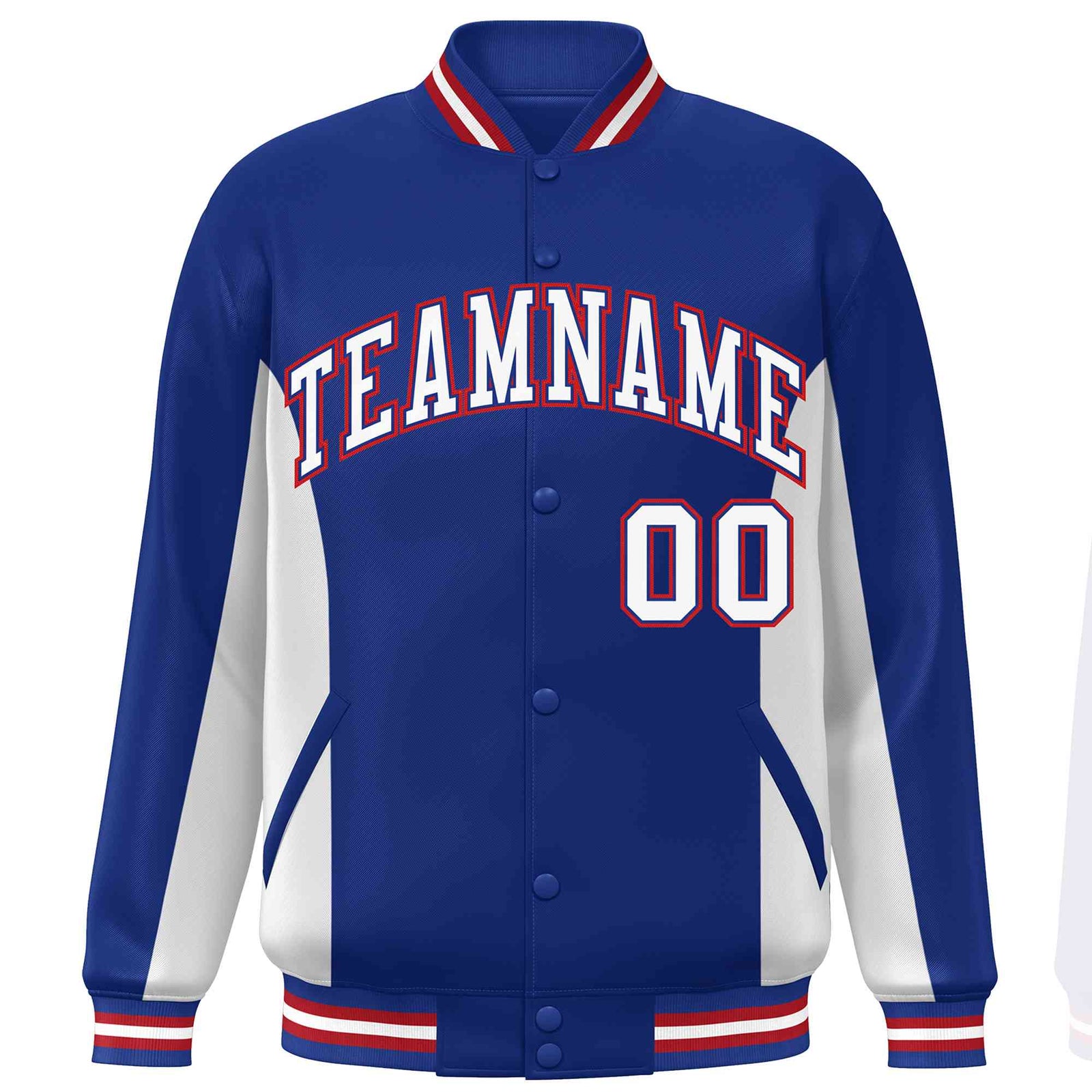 Custom Royal White Varsity Full-Snap Color Block Letterman Baseball Jacket
