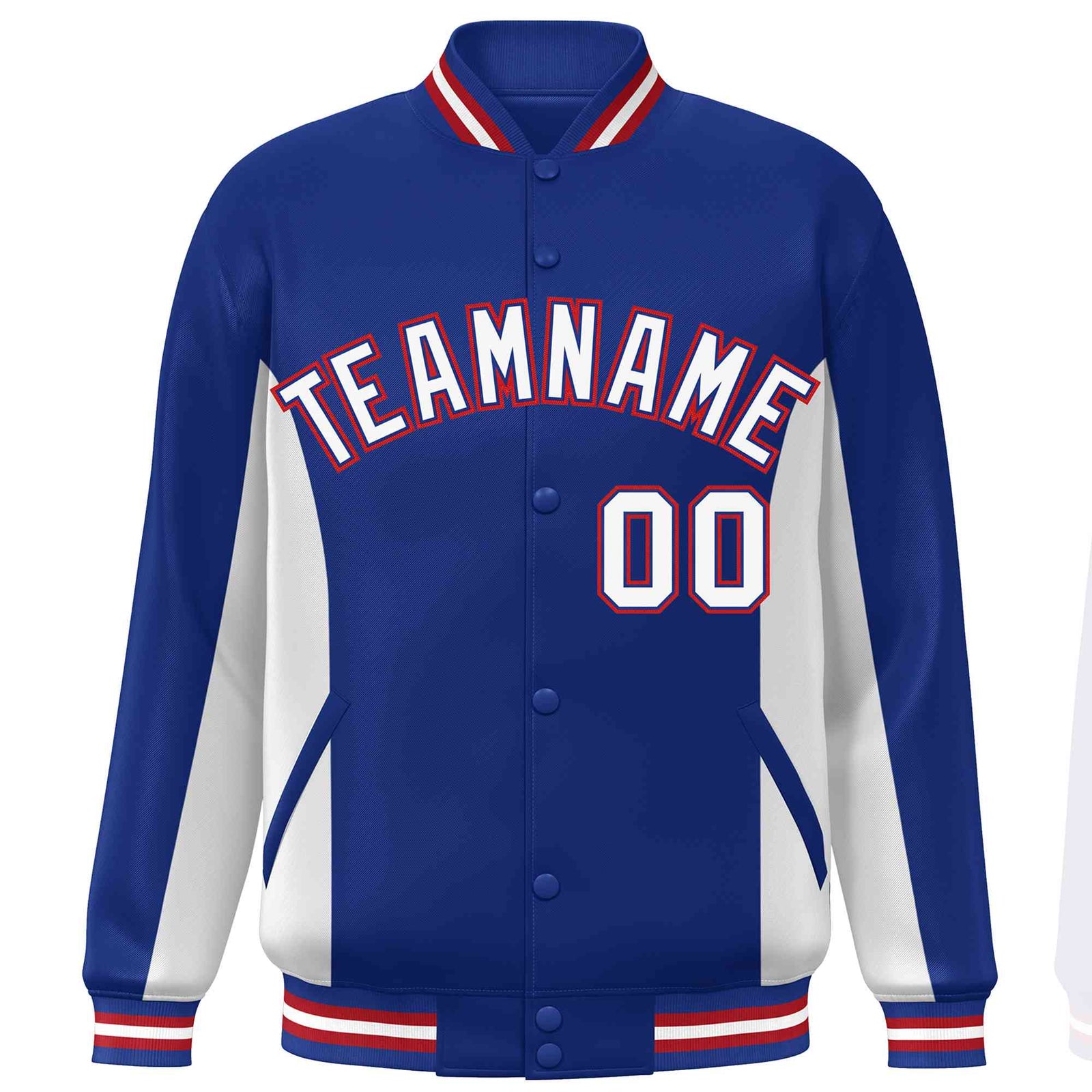 Custom Royal White Varsity Full-Snap Color Block Letterman Baseball Jacket