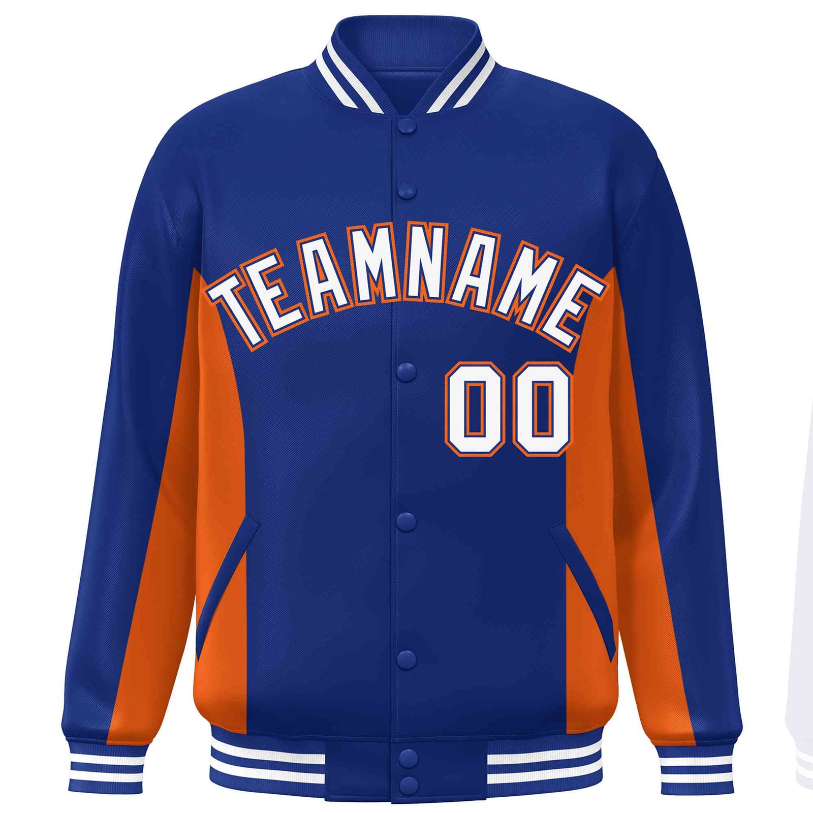 Custom Royal Orange-White Varsity Full-Snap Color Block Letterman Baseball Jacket