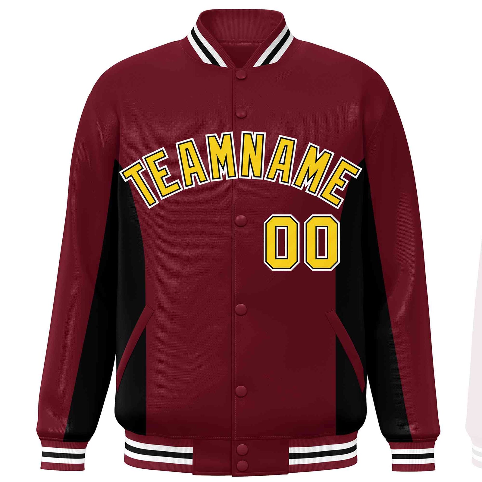 Custom Crimson Black-Gold Varsity Full-Snap Color Block Letterman Baseball Jacket