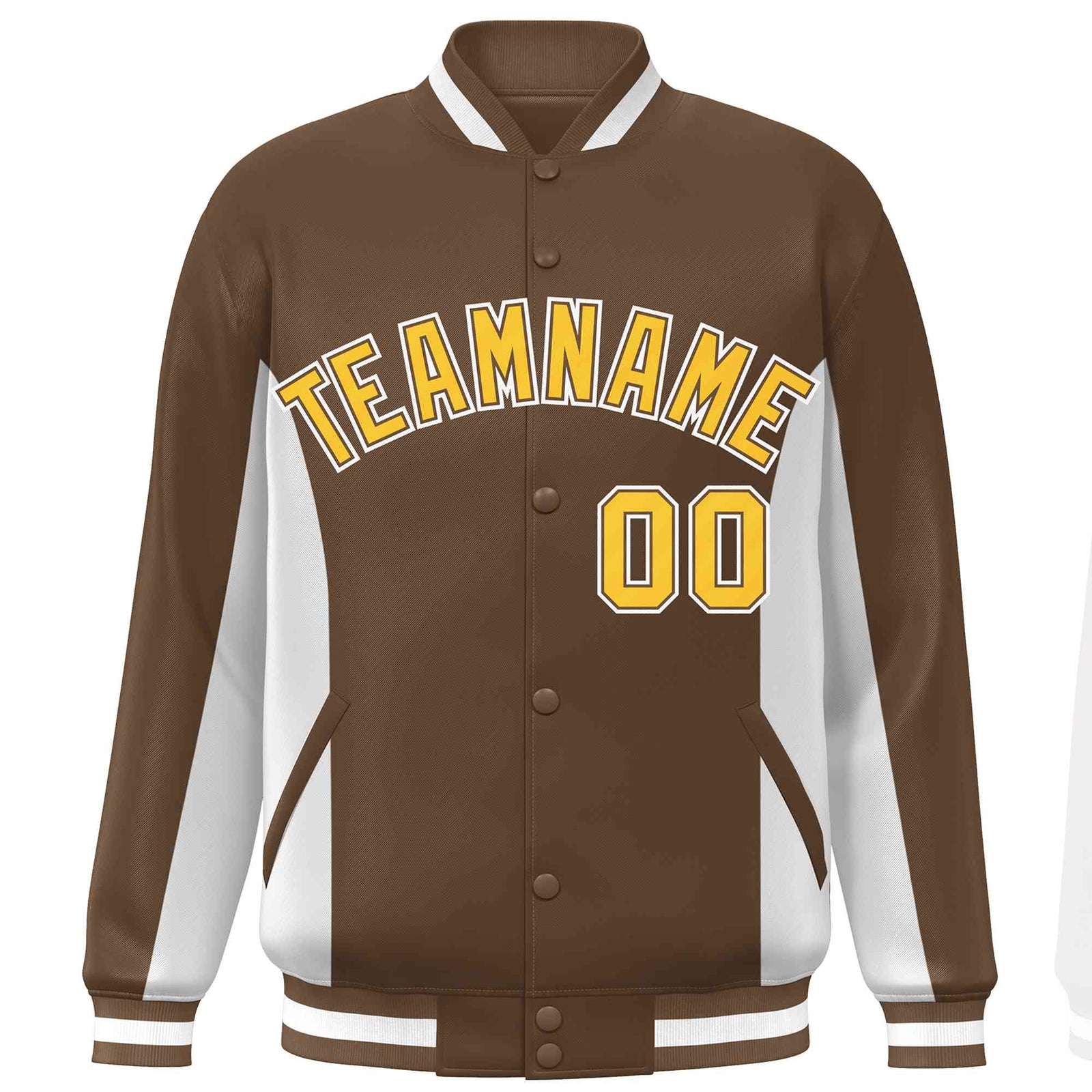 Custom Brown White-Gold Varsity Full-Snap Color Block Letterman Baseball Jacket