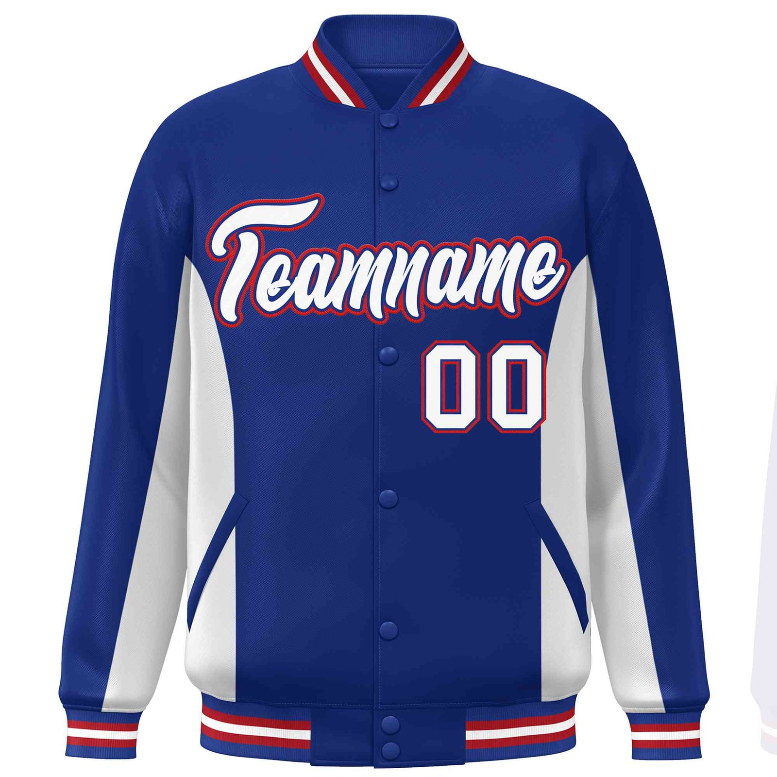 Custom Royal White Varsity Full-Snap Color Block Letterman Baseball Jacket