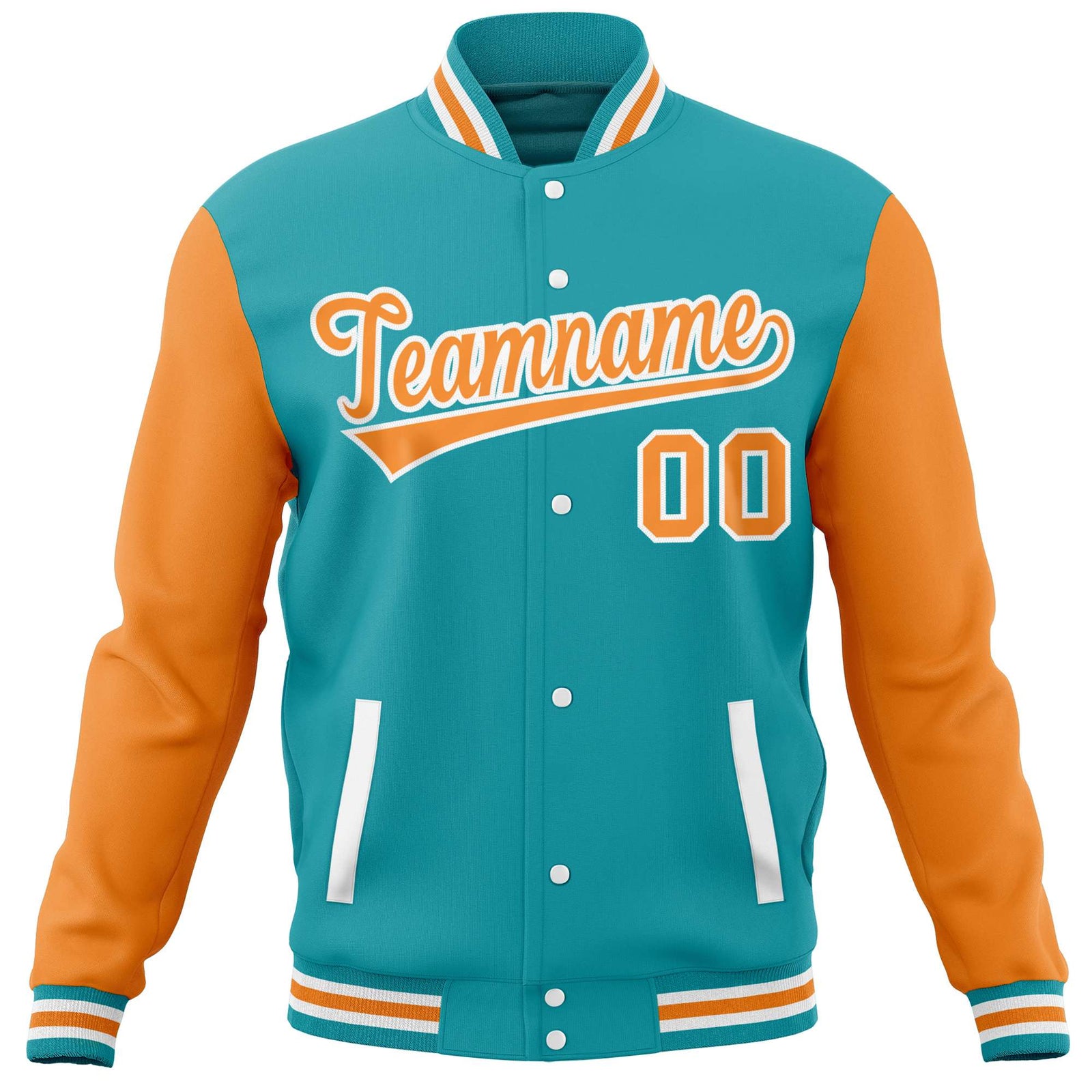 Custom Aqua Orange Varsity Full-Snap Raglan Sleeves Letterman Baseball Jacket