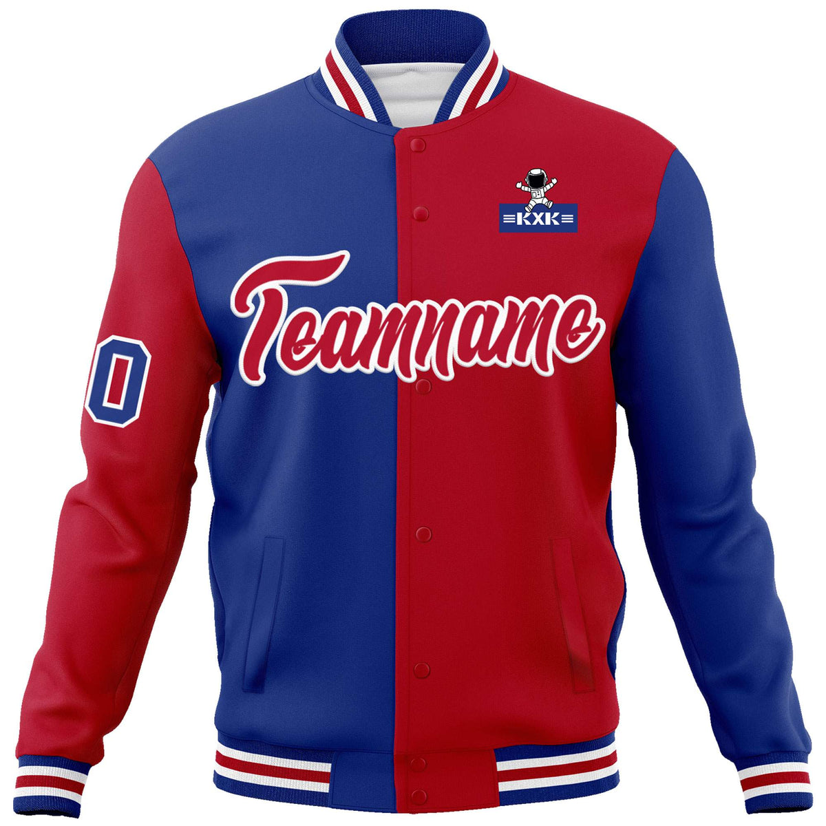Custom Royal Red Two Tone Split Fashion Varsity Letterman Jacket with Raglan Sleeves