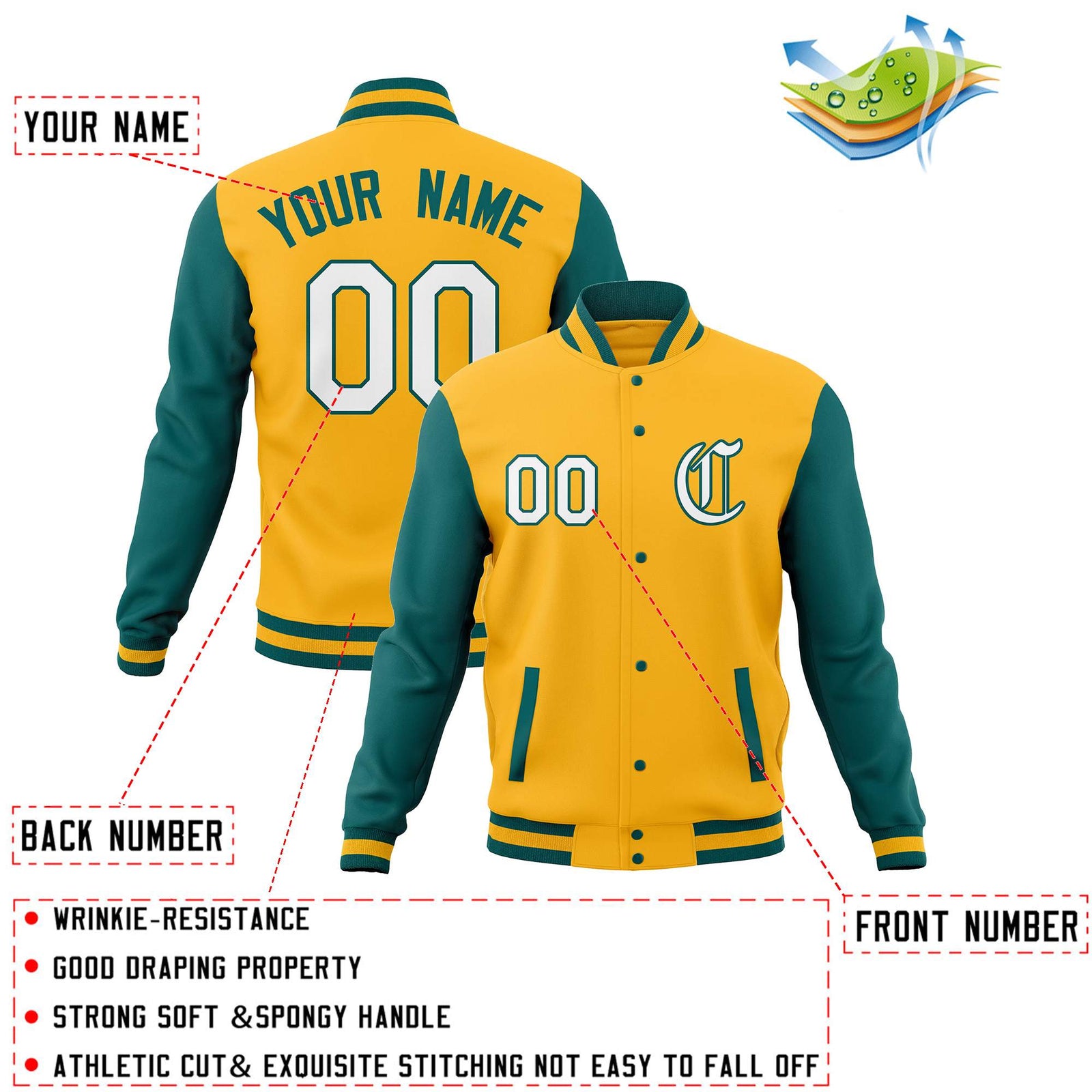 Custom Varsity Letterman Baseball Jackets Personalized Full-Snap Stitched Coats for Adults
