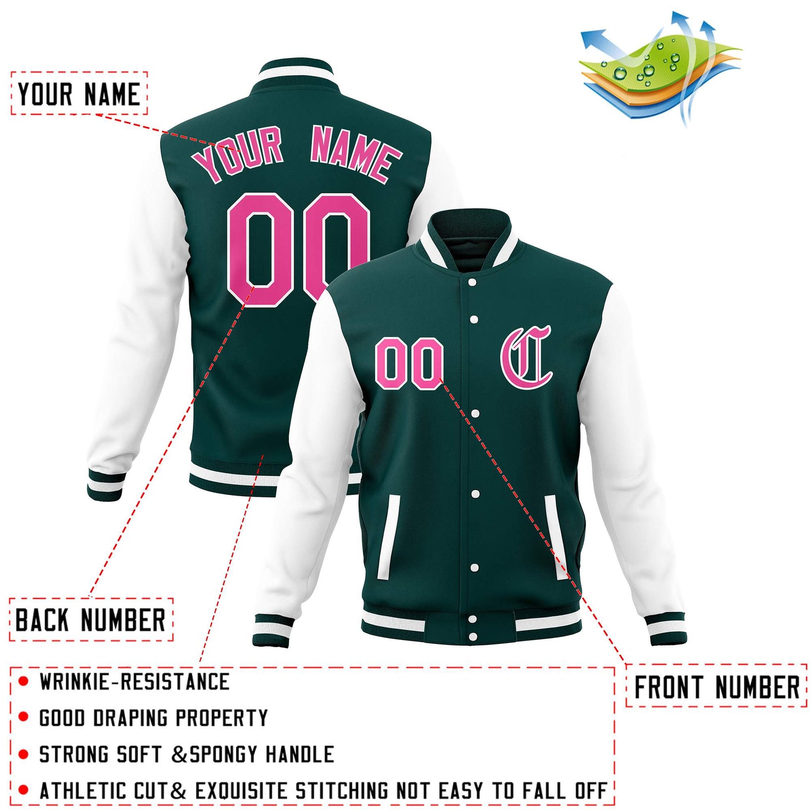 Custom Varsity Letterman Baseball Jackets Personalized Full-Snap Stitched Coats for Adults