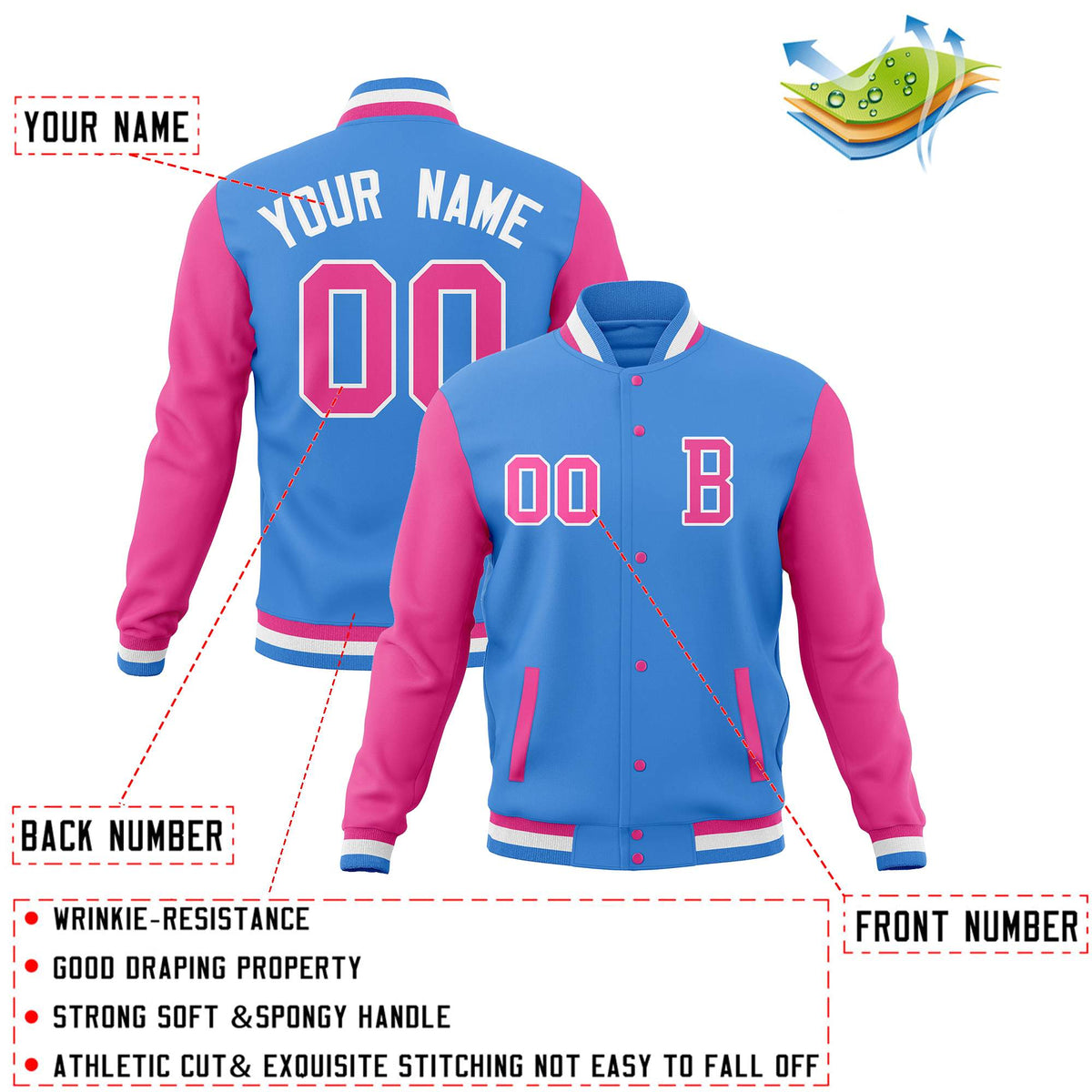 Custom Varsity Letterman Jacket Personalized Full-Snap Stitched Baseball Coats